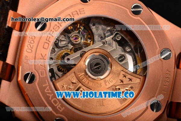 Audemars Piguet Royal Oak Offshore 2014 New Chrono Clone AP Calibre 3126 Automatic Rose Gold Case with Arabic Numeral Markers Rose Gold Dial and Black Leather Strap (J12) - Click Image to Close